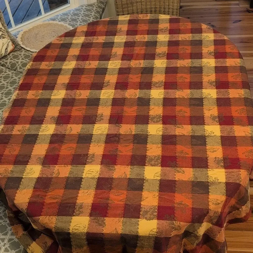 Vintage Fall Colors Embroidered Large Check Rectangular Tablecloth